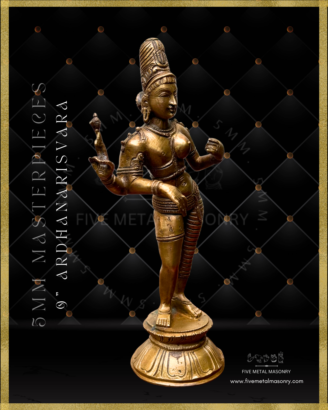 Ardhanarisvara Bronze Panchaloha statue- Masterpieces Collection – Shilpa Sastra iconography, handcrafted lost wax casting – Right facing view