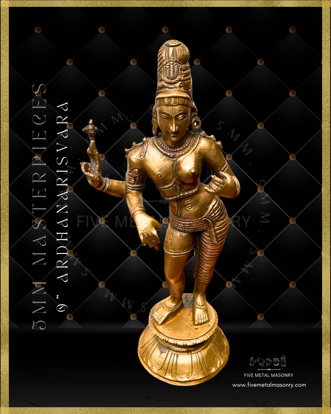 Ardhanarisvara Bronze Panchaloha statue- Masterpieces Collection – Shilpa Sastra iconography, handcrafted lost wax casting – Top angle view