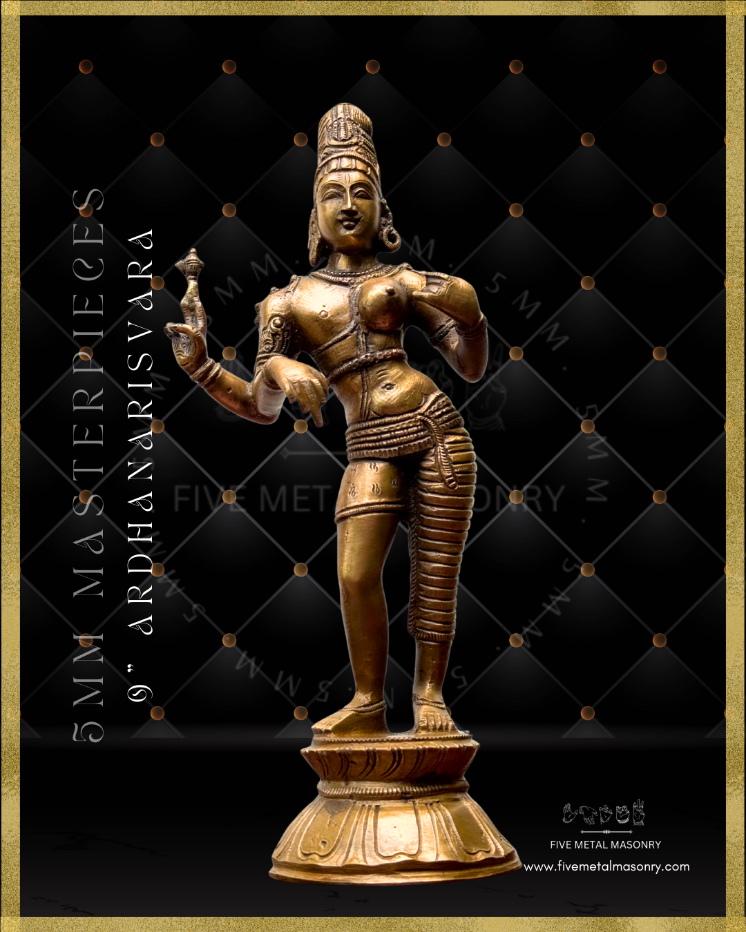 Ardhanarisvara Bronze Panchaloha statue- Masterpieces Collection – Shilpa Sastra iconography, handcrafted lost wax casting – projection view
