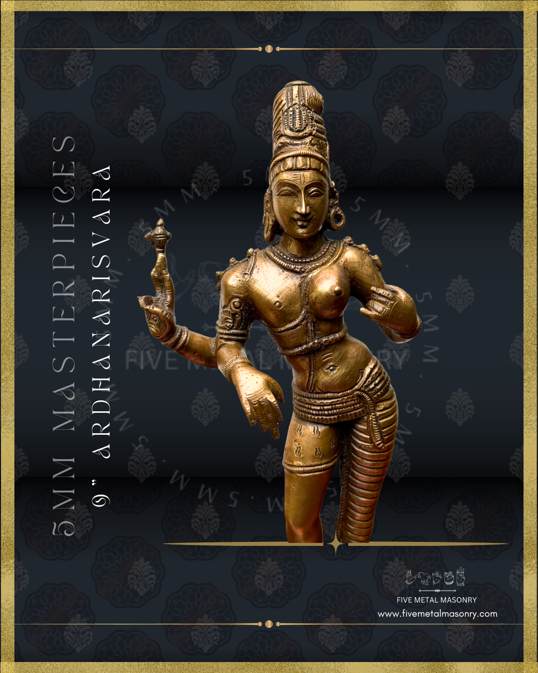Ardhanarisvara Bronze Panchaloha statue- Masterpieces Collection – Shilpa Sastra iconography, handcrafted lost wax casting – Upper half closeup view