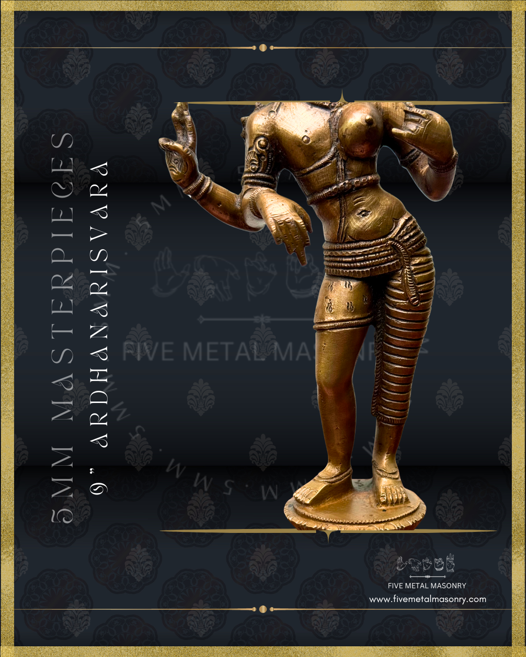 Ardhanarisvara Bronze Panchaloha statue- Masterpieces Collection – Shilpa Sastra iconography, handcrafted lost wax casting – lower half closeup view