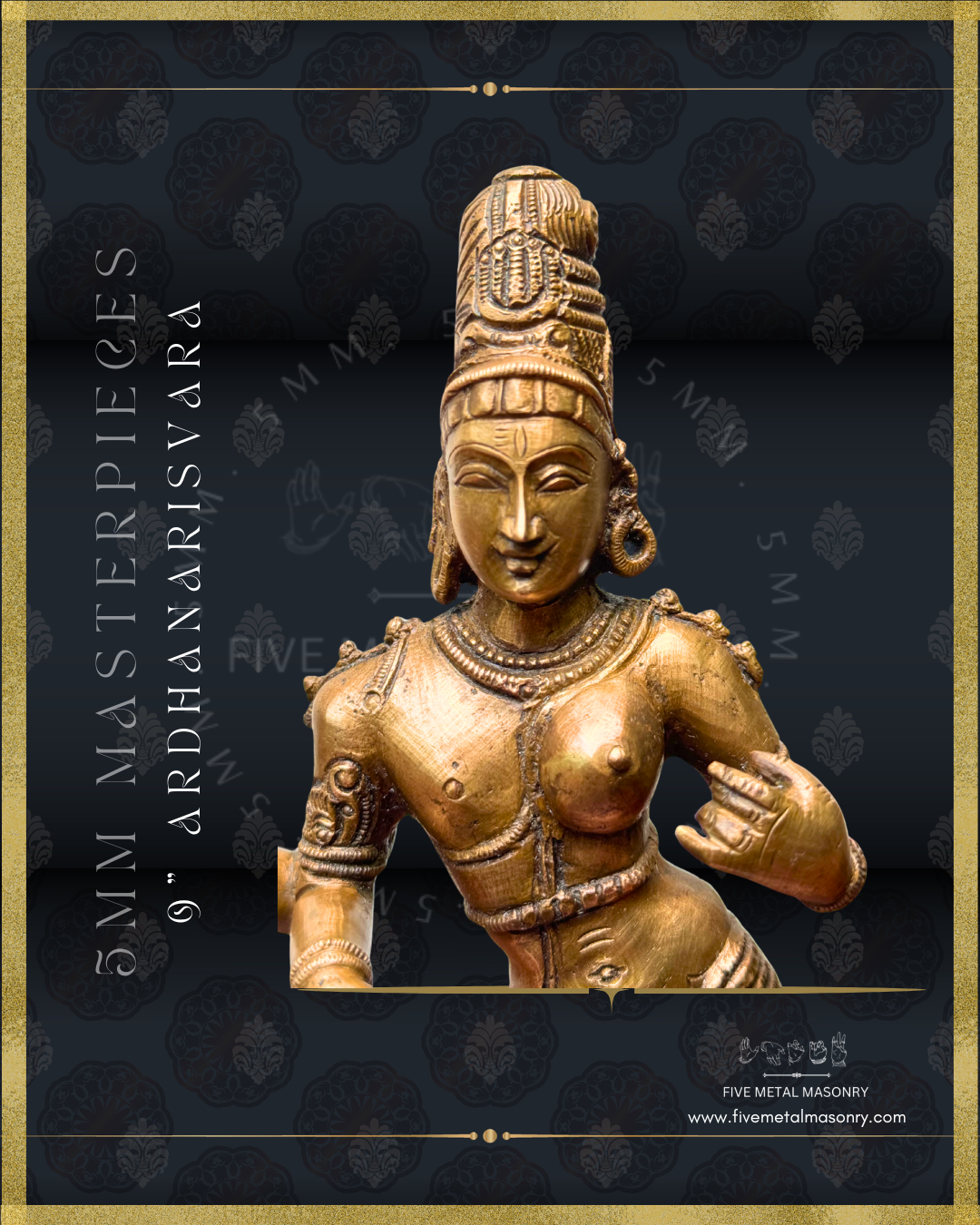 Ardhanarisvara Bronze Panchaloha statue- Masterpieces Collection – Shilpa Sastra iconography, handcrafted lost wax casting – Face closeup view