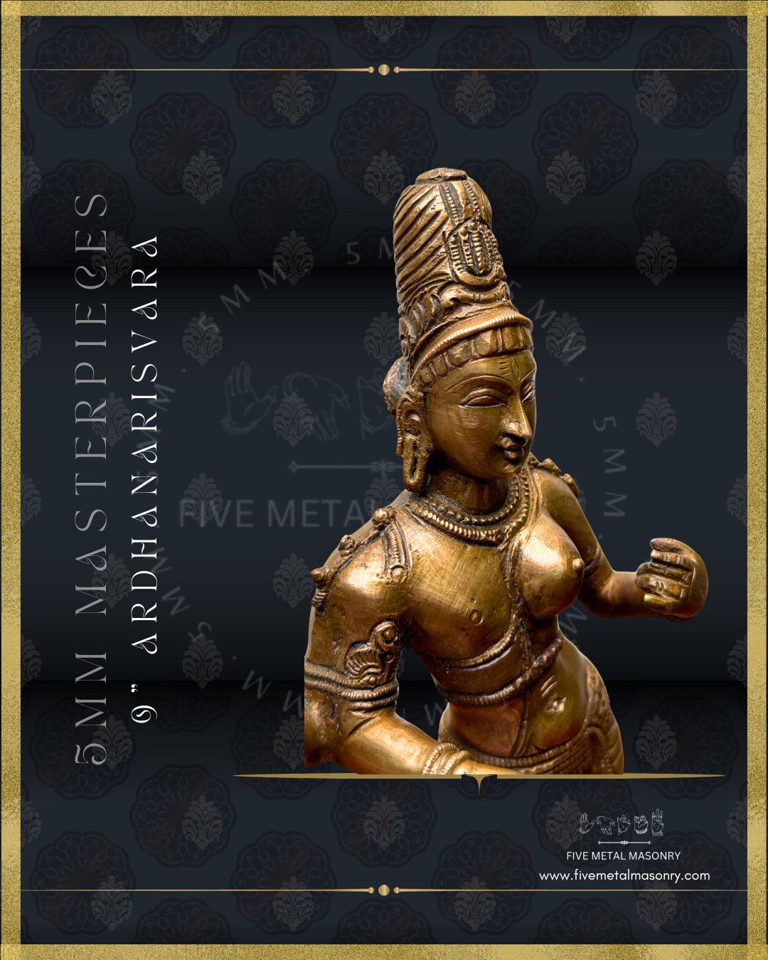 Ardhanarisvara Bronze Panchaloha statue- Masterpieces Collection – Shilpa Sastra iconography, handcrafted lost wax casting – Face closeup view
