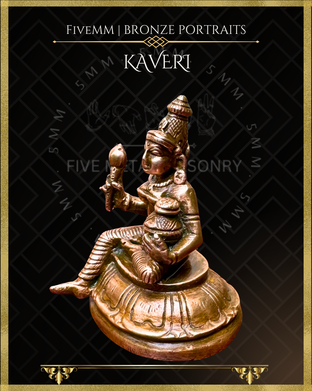 Kaveri -River Goddess Panchaloha Bronze statue – per Shilpa Sastra iconography, handcrafted by lost wax casting – Left facing view