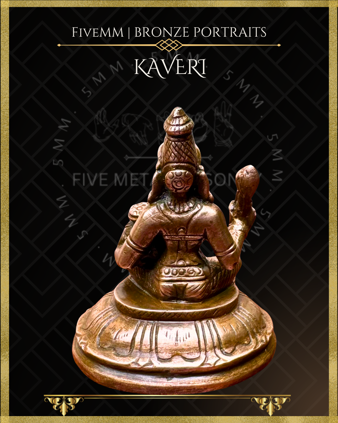 Kaveri -River Goddess Panchaloha Bronze statue – per Shilpa Sastra iconography, handcrafted by lost wax casting – Rear view