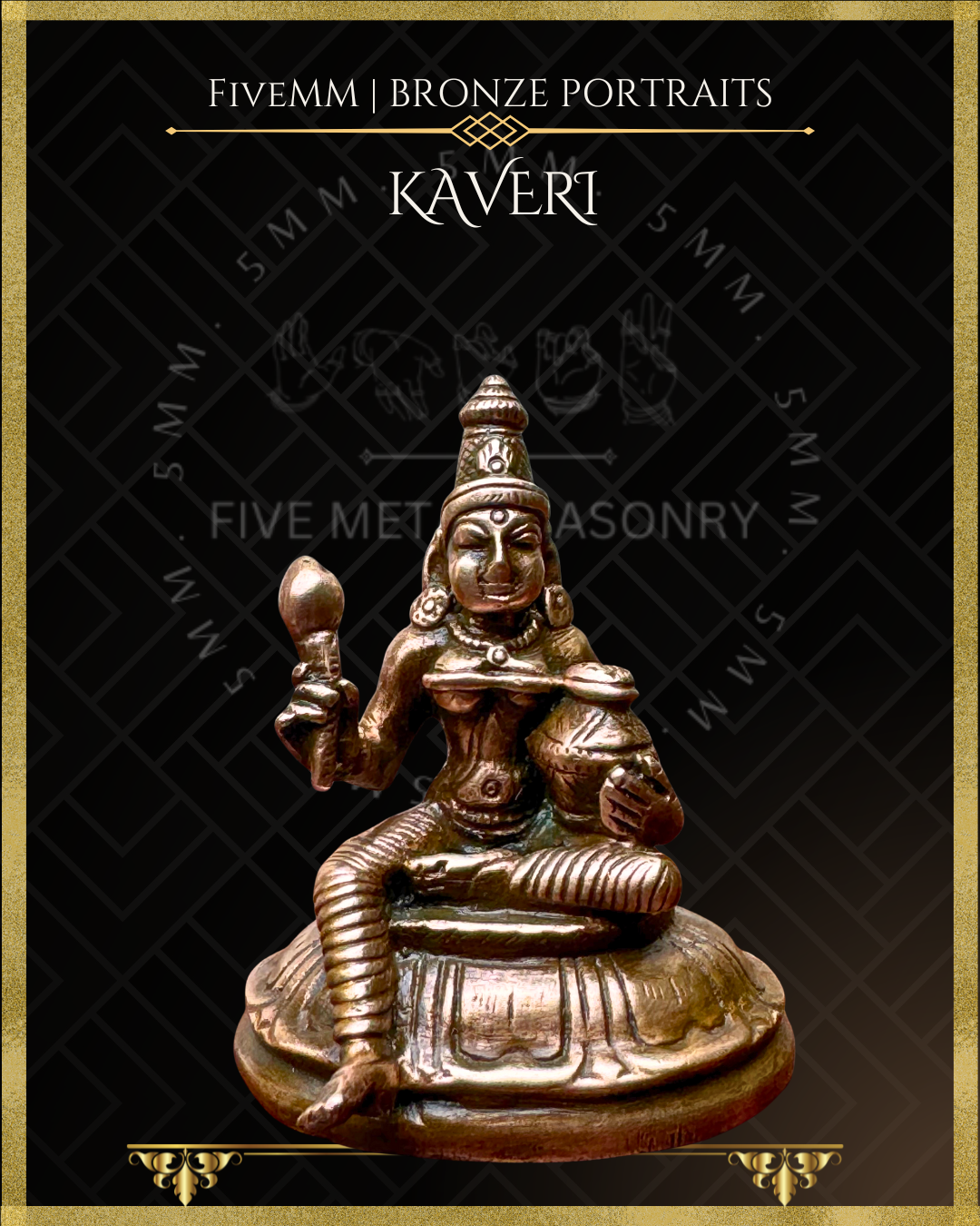 Kaveri -River Goddess Panchaloha Bronze statue – per Shilpa Sastra iconography, handcrafted by lost wax casting – Projection view