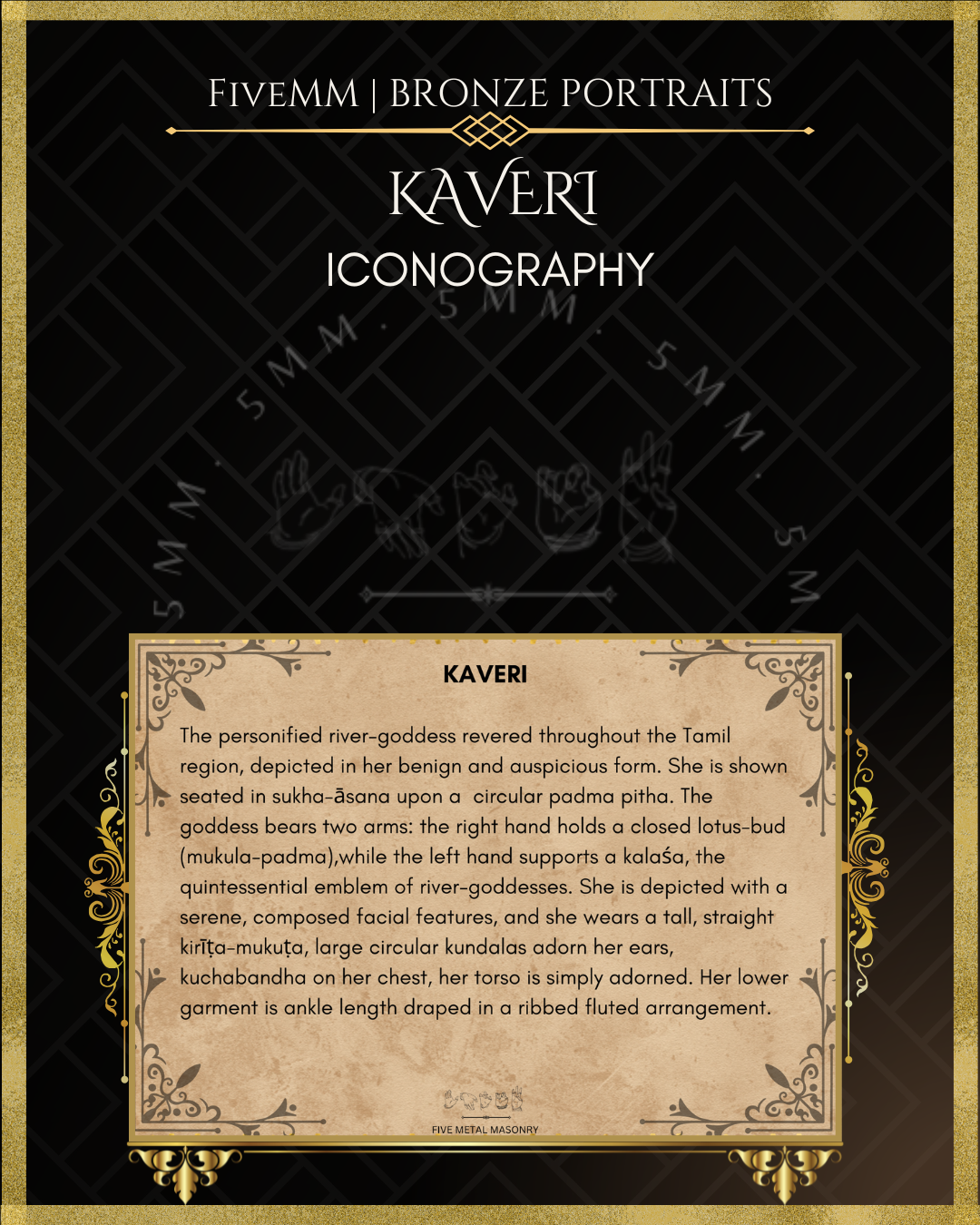 Kaveri -River Goddess Panchaloha Bronze statue – per Shilpa Sastra iconography, handcrafted by lost wax casting – Iconographic description