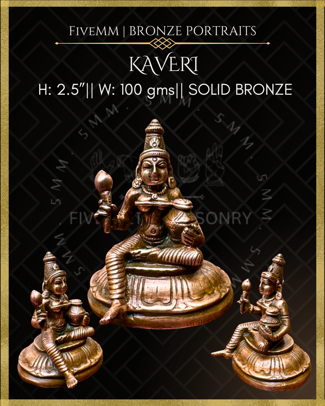 Kaveri -River Goddess Panchaloha Bronze statue – per Shilpa Sastra iconography, handcrafted by lost wax casting – All angles view