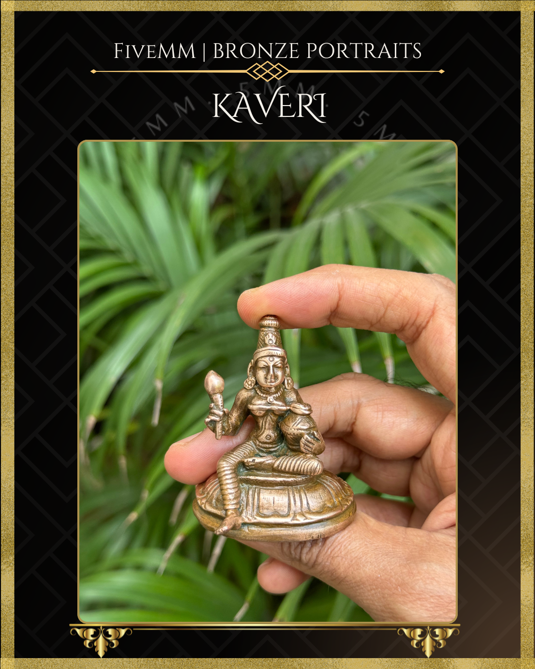 Kaveri -River Goddess Panchaloha Bronze statue – per Shilpa Sastra iconography, handcrafted by lost wax casting – Held in hand view