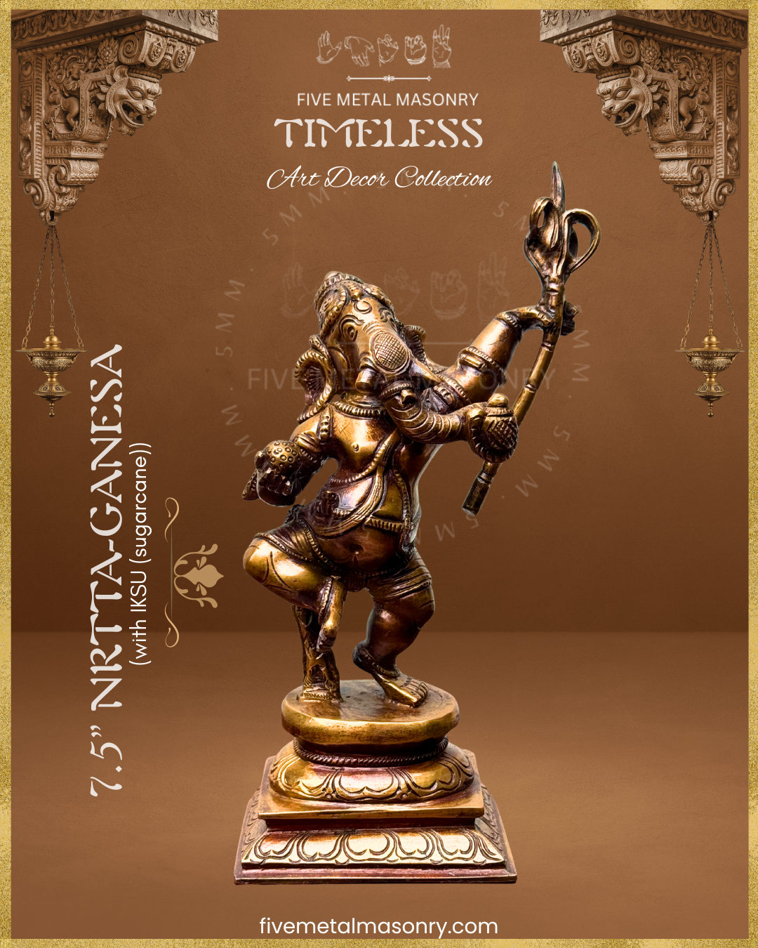 Ganesha Dancing Panchaloha Bronze statue – Timeless Collection - Iconography per Shilpa Sastra, Handcrafted lost wax casting – Front view