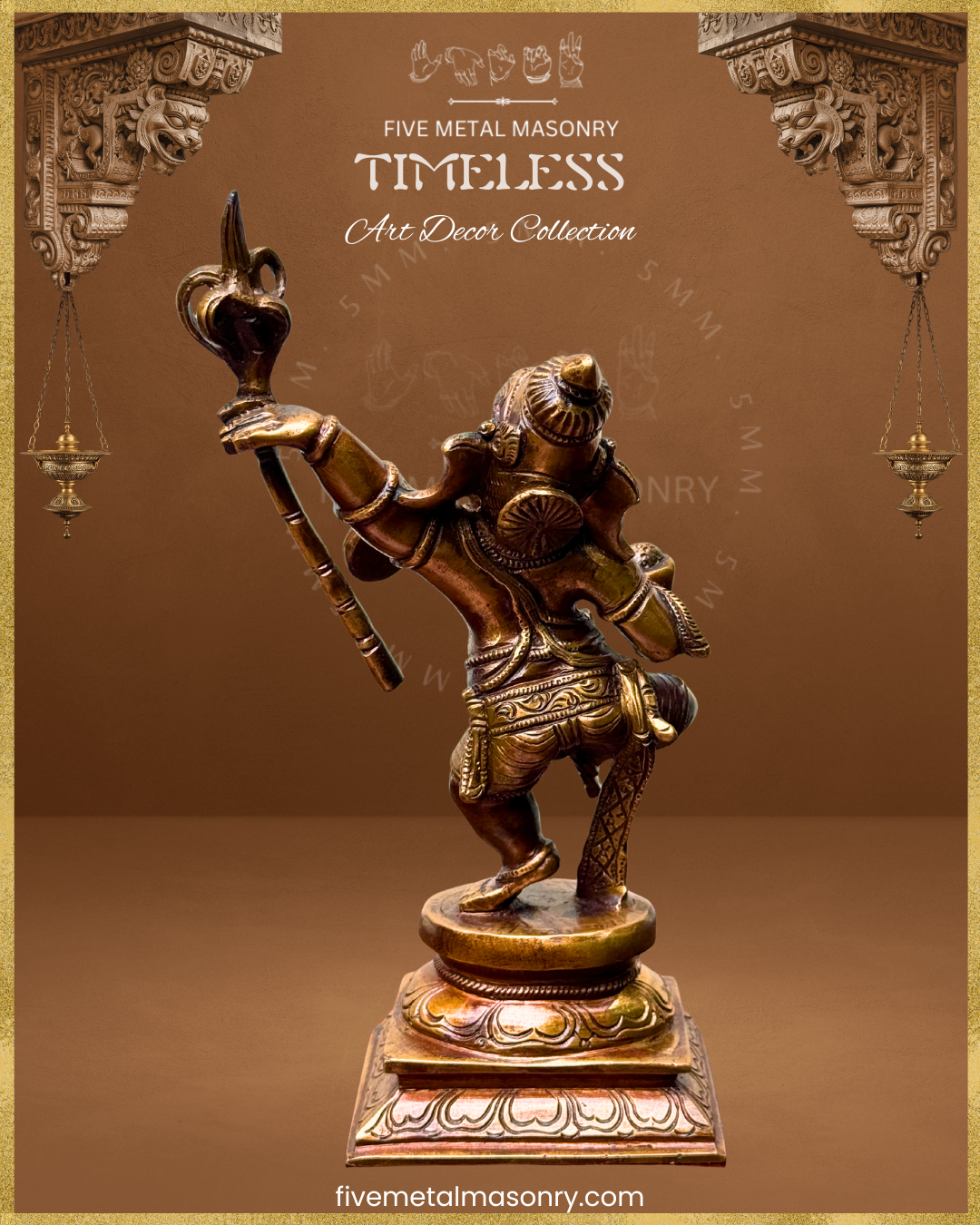 Ganesha Dancing Panchaloha Bronze statue – Timeless Collection - Iconography per Shilpa Sastra, Handcrafted lost wax casting – Rear view