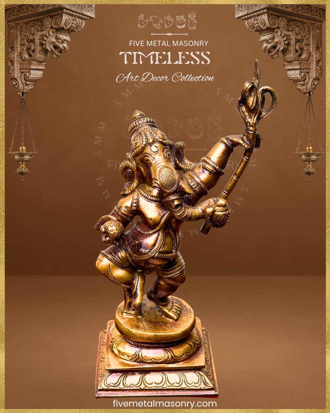 Ganesha Dancing Panchaloha Bronze statue – Timeless Collection - Iconography per Shilpa Sastra, Handcrafted lost wax casting – Top angle view