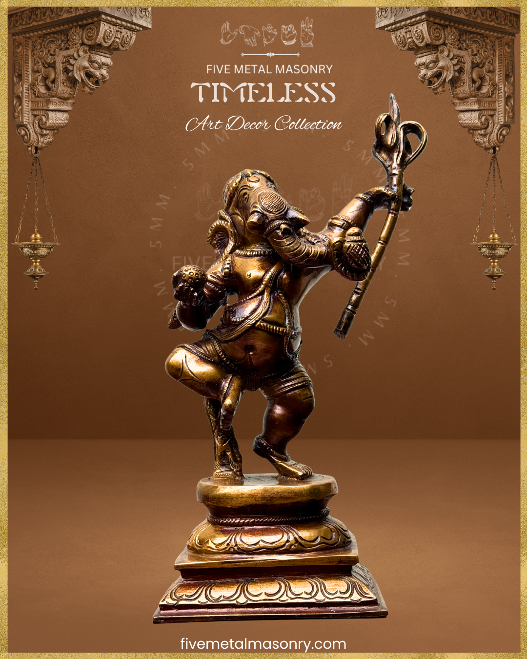 Ganesha Dancing Panchaloha Bronze statue – Timeless Collection - Iconography per Shilpa Sastra, Handcrafted lost wax casting – Bottom up view