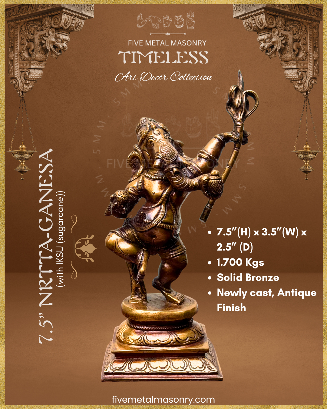 Ganesha Dancing Panchaloha Bronze statue – Timeless Collection - Iconography per Shilpa Sastra, Handcrafted lost wax casting – Specificaions