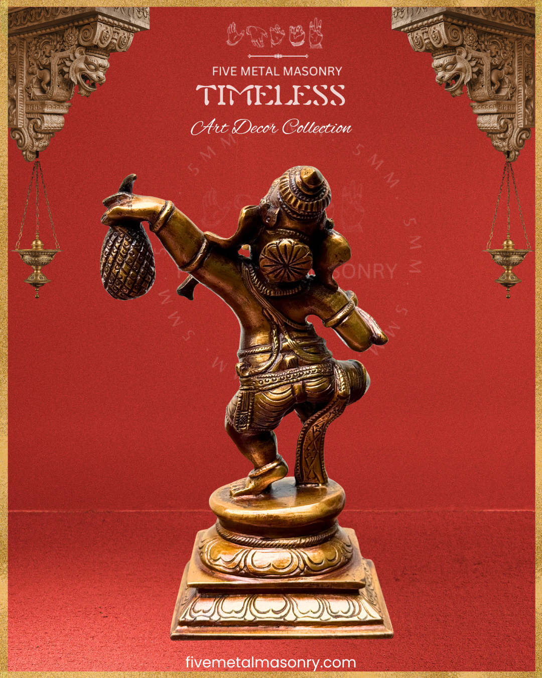 Ganesha Dancing Panchaloha Bronze statue – Timeless Collection - Iconography per Shilpa Sastra, Handcrafted lost wax casting – Rear view
