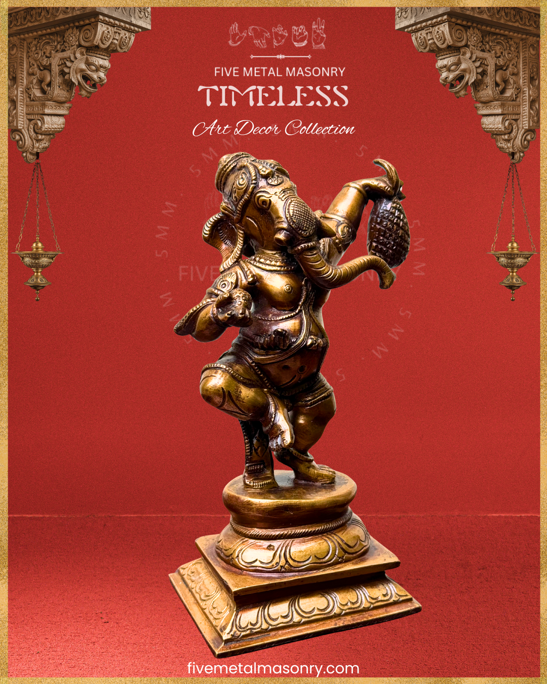 Ganesha Dancing Panchaloha Bronze statue – Timeless Collection - Iconography per Shilpa Sastra, Handcrafted lost wax casting – Right facing view