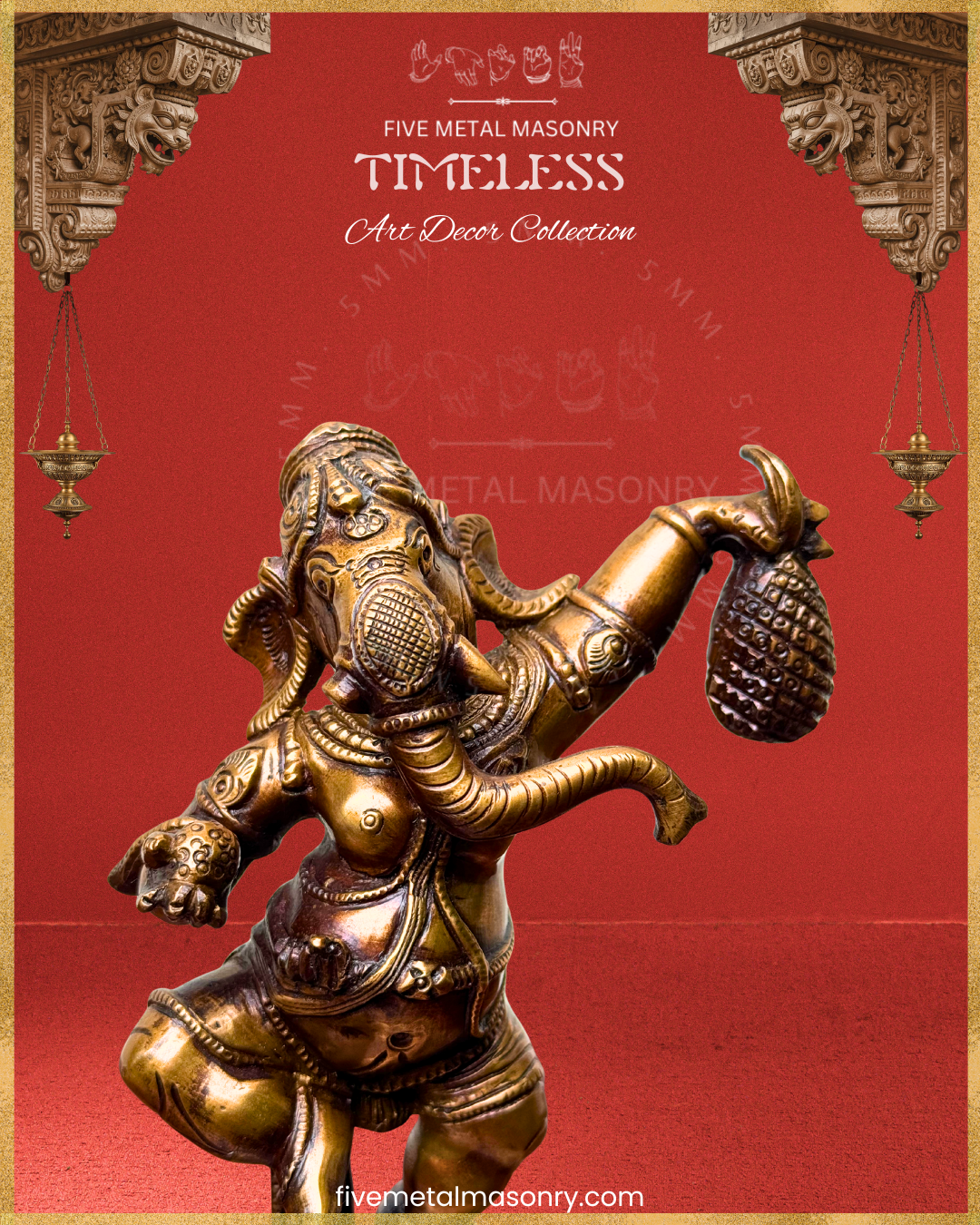 Ganesha Dancing Panchaloha Bronze statue – Timeless Collection - Iconography per Shilpa Sastra, Handcrafted lost wax casting – Closeup view