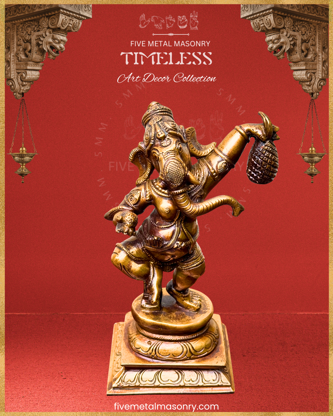 Ganesha Dancing Panchaloha Bronze statue – Timeless Collection - Iconography per Shilpa Sastra, Handcrafted lost wax casting – top angle view