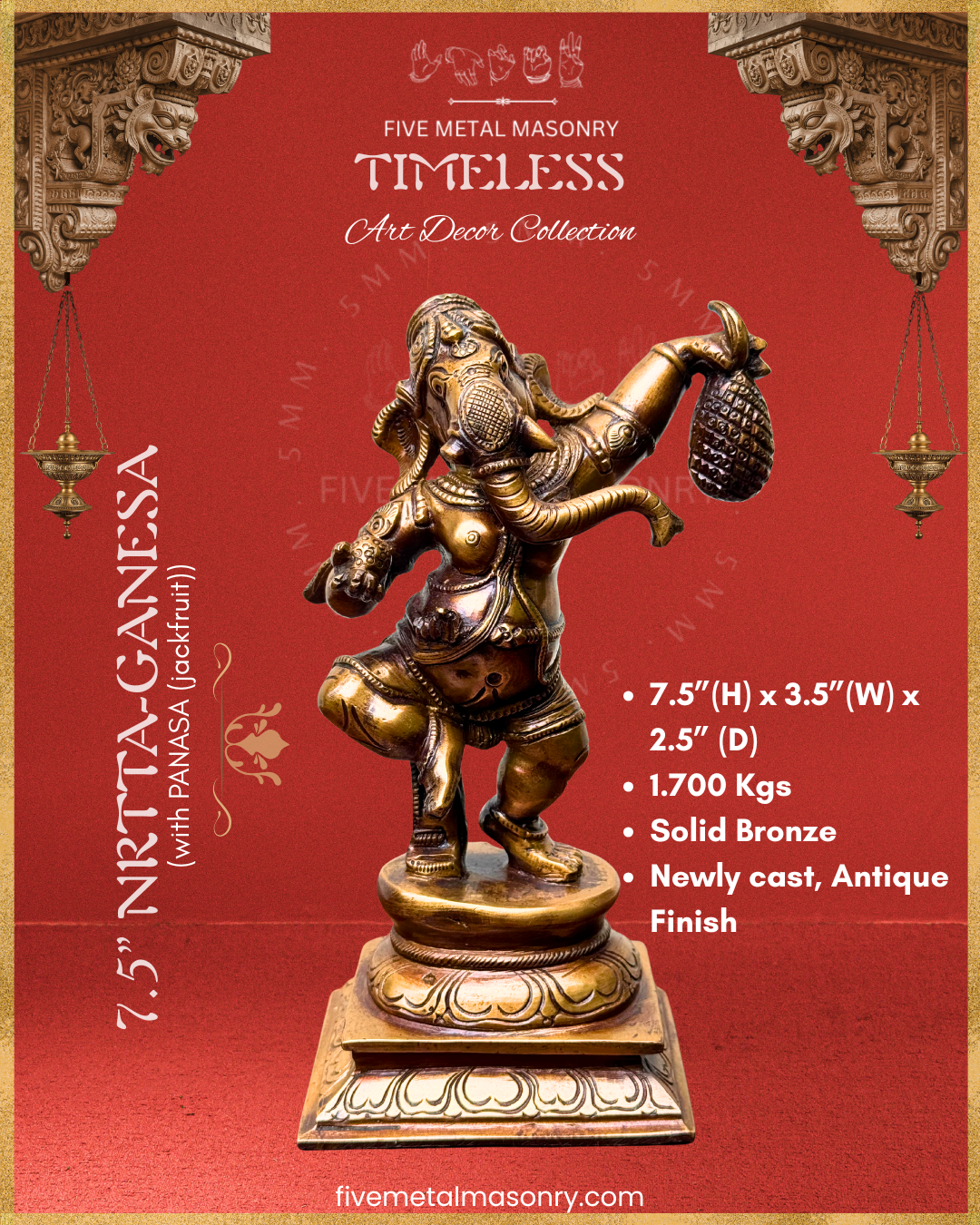 Ganesha Dancing Panchaloha Bronze statue – Timeless Collection - Iconography per Shilpa Sastra, Handcrafted lost wax casting – Specifications