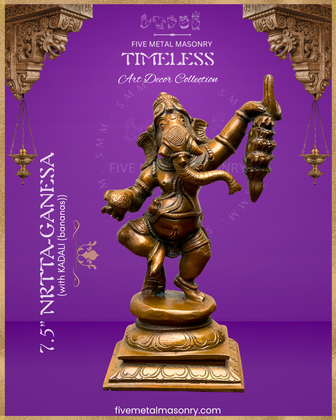 Ganesha Dancing Panchaloha Bronze statue – Timeless Collection - Iconography per Shilpa Sastra, Handcrafted lost wax casting – Front view