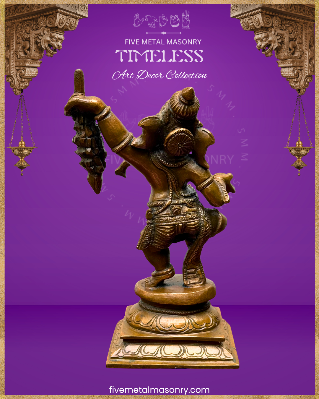 Ganesha Dancing Panchaloha Bronze statue – Timeless Collection - Iconography per Shilpa Sastra, Handcrafted lost wax casting – Rear view