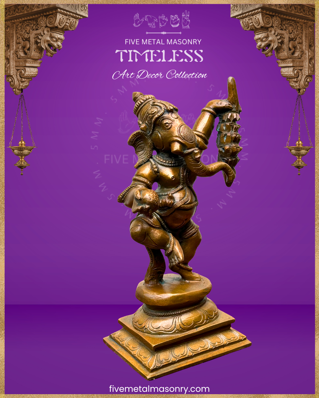 Ganesha Dancing Panchaloha Bronze statue – Timeless Collection - Iconography per Shilpa Sastra, Handcrafted lost wax casting – Right facing view