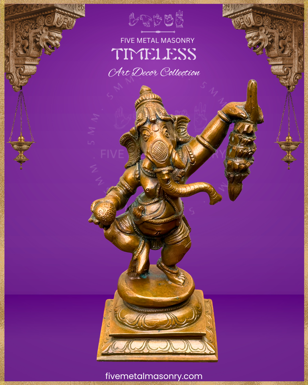 Ganesha Dancing Panchaloha Bronze statue – Timeless Collection - Iconography per Shilpa Sastra, Handcrafted lost wax casting – top angle view