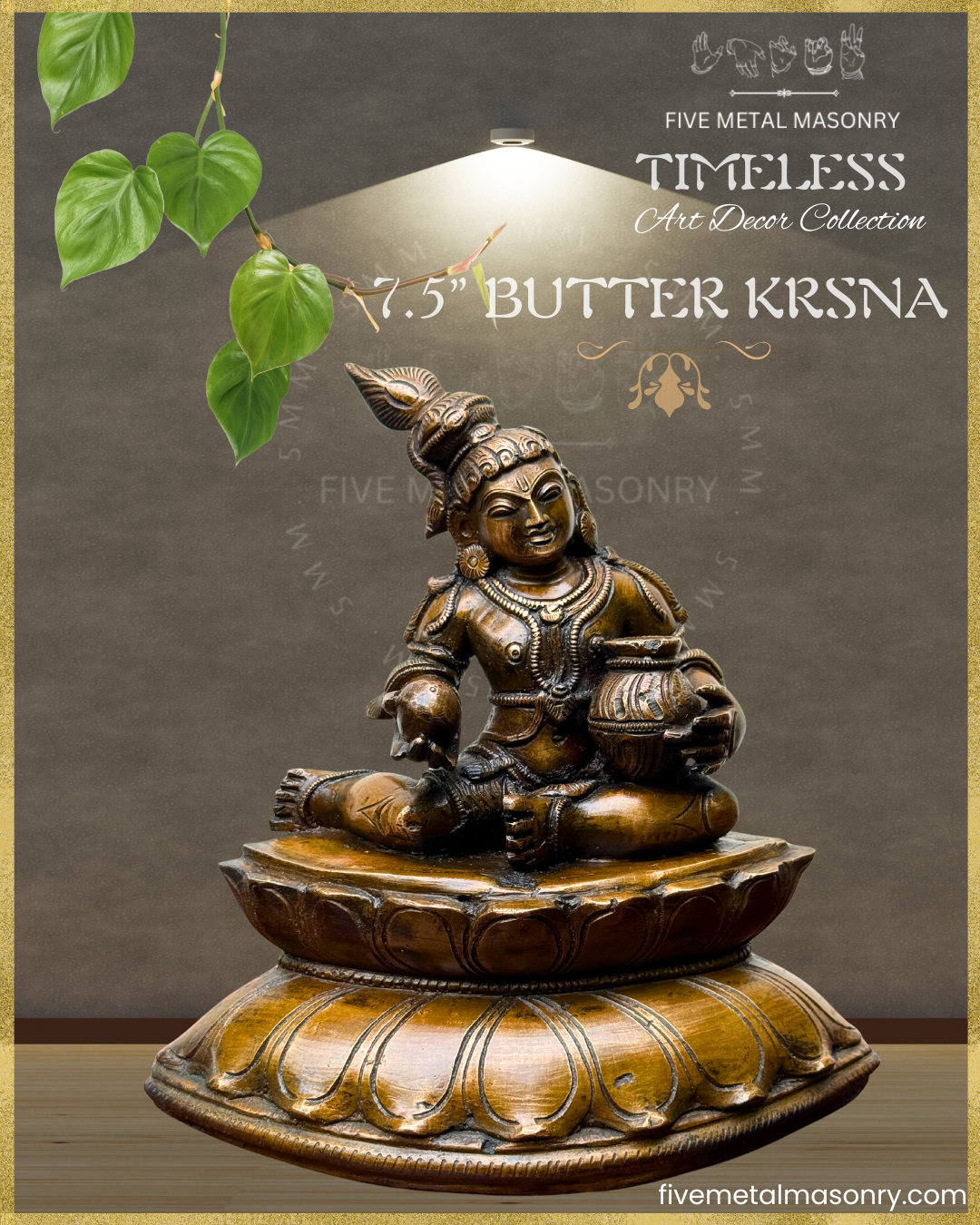 Krishna with butter-Panchaloha Bronze statue – Timeless Collection - Iconography per Shilpa Sastra, Handcrafted lost wax casting – Front view