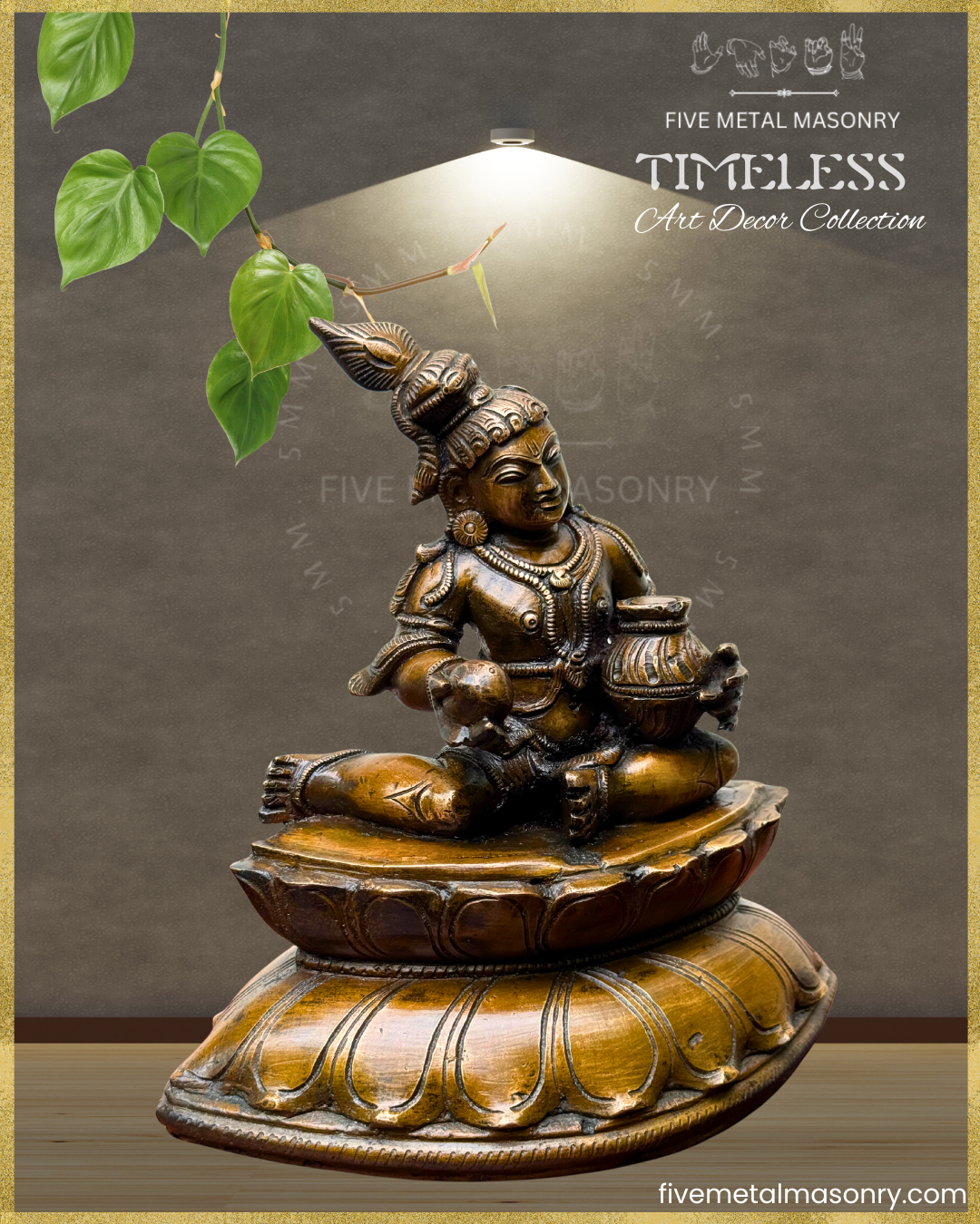 Krishna with butter-Panchaloha Bronze statue – Timeless Collection - Iconography per Shilpa Sastra, Handcrafted lost wax casting – Right facing view