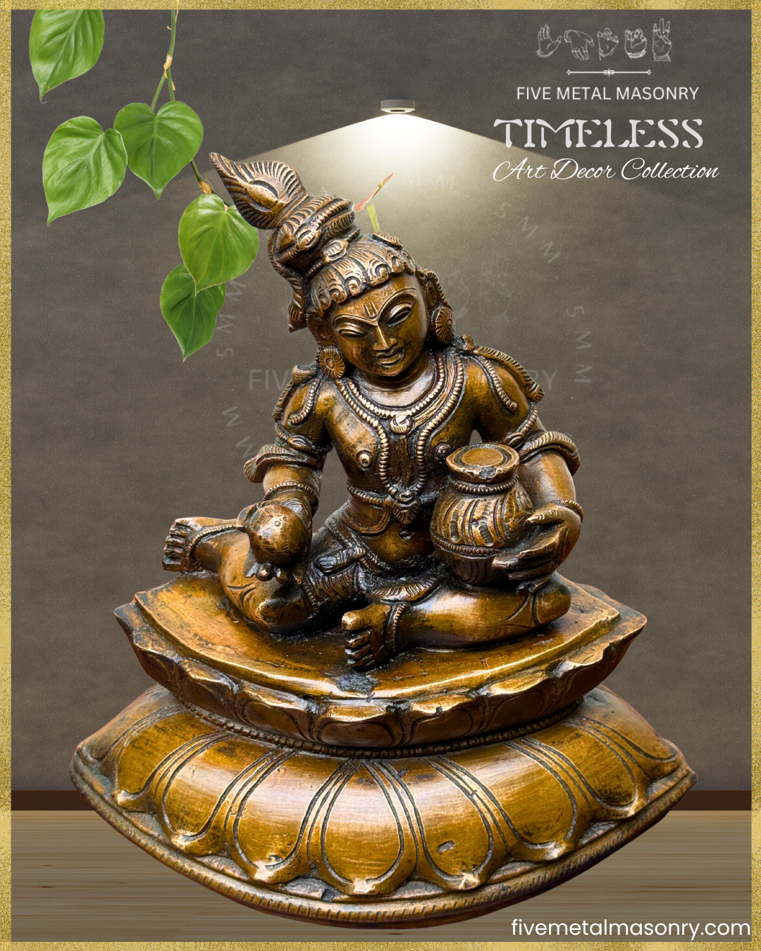 Krishna with butter-Panchaloha Bronze statue – Timeless Collection - Iconography per Shilpa Sastra, Handcrafted lost wax casting – Top angle view