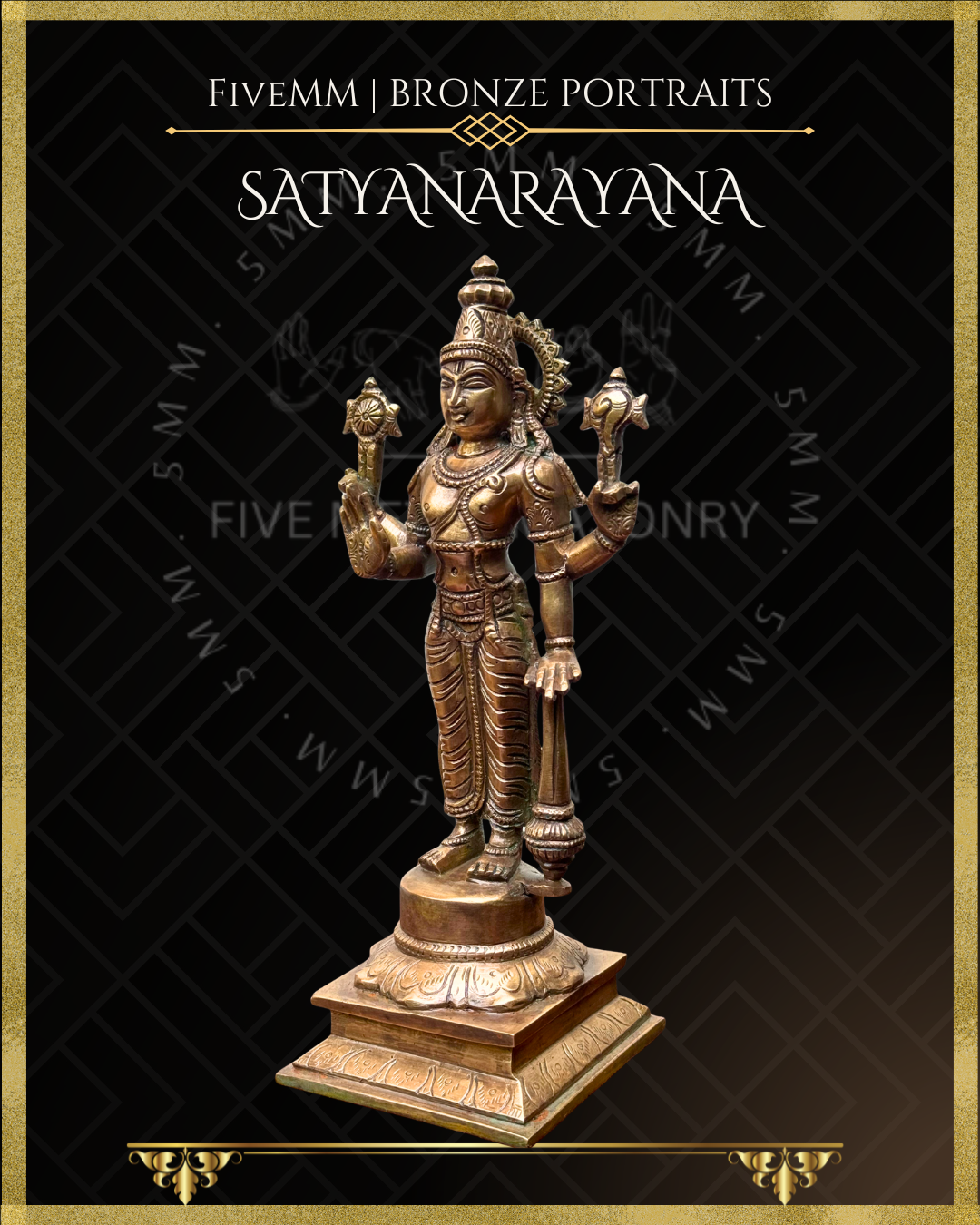 Satyanarayana Panchaloha Bronze statue – per Shilpa Sastra iconography, handcrafted by lost wax casting – Left facing view