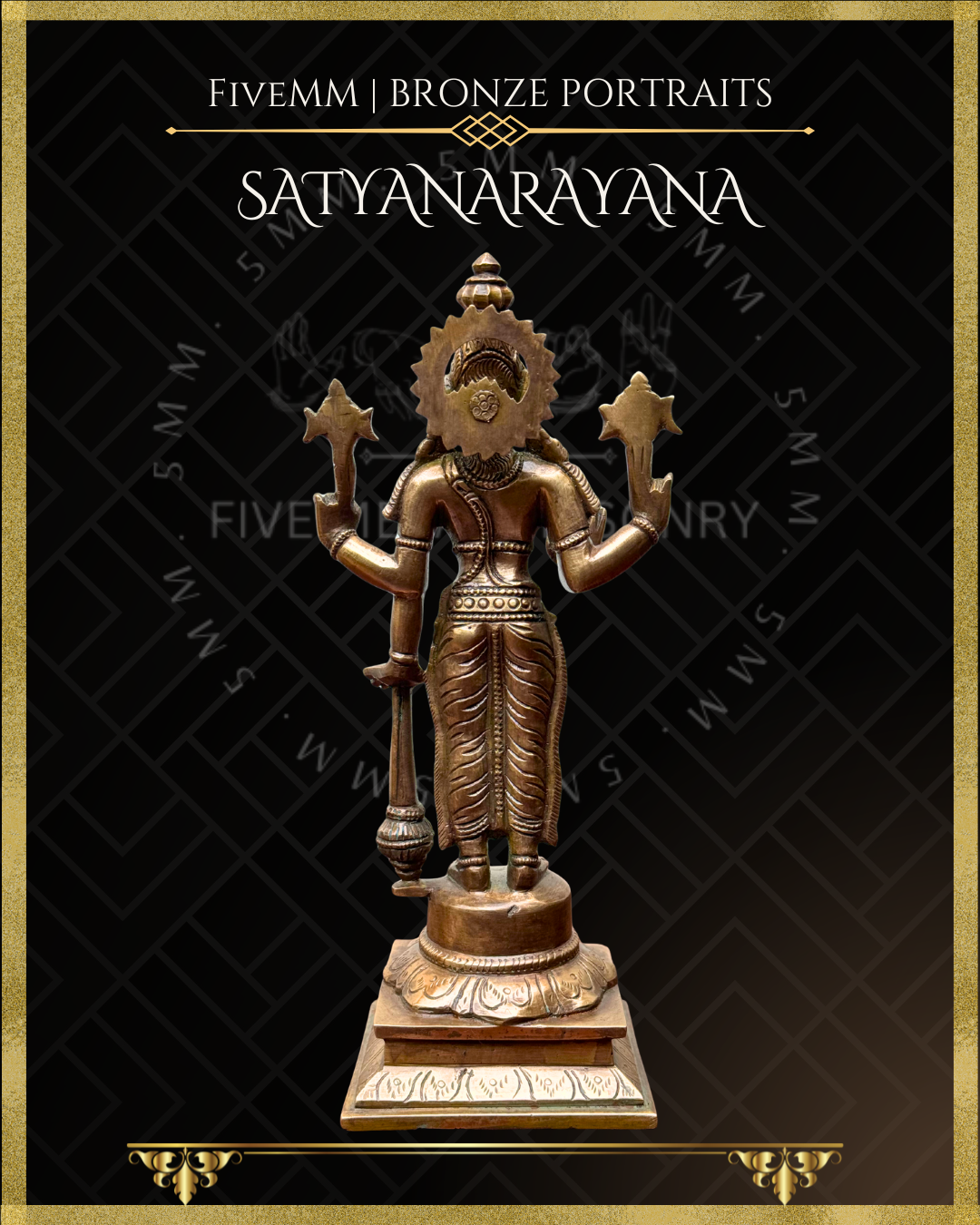Satyanarayana Panchaloha Bronze statue – per Shilpa Sastra iconography, handcrafted by lost wax casting – Rear view