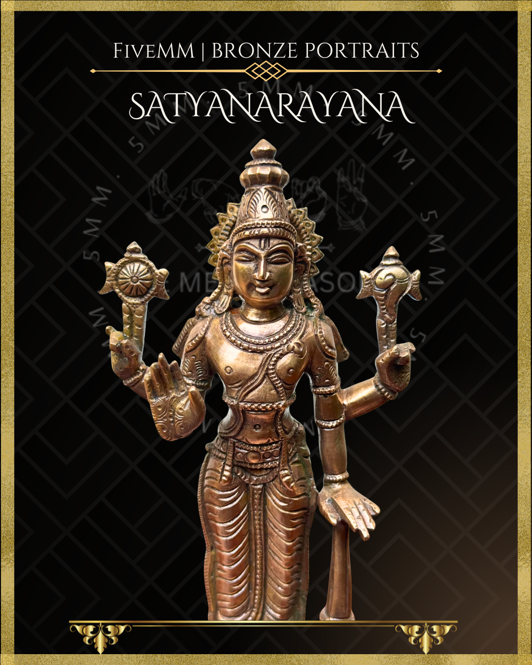 Satyanarayana Panchaloha Bronze statue – per Shilpa Sastra iconography, handcrafted by lost wax casting – closeup view