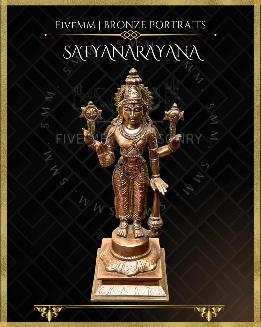 Satyanarayana Panchaloha Bronze statue – per Shilpa Sastra iconography, handcrafted by lost wax casting – Top angle view
