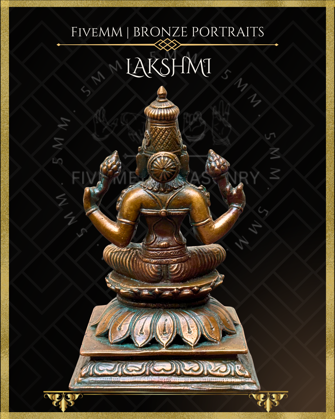 Lakshmi Panchaloha Bronze statue – per Shilpa Sastra iconography, handcrafted by lost wax casting – Rear view