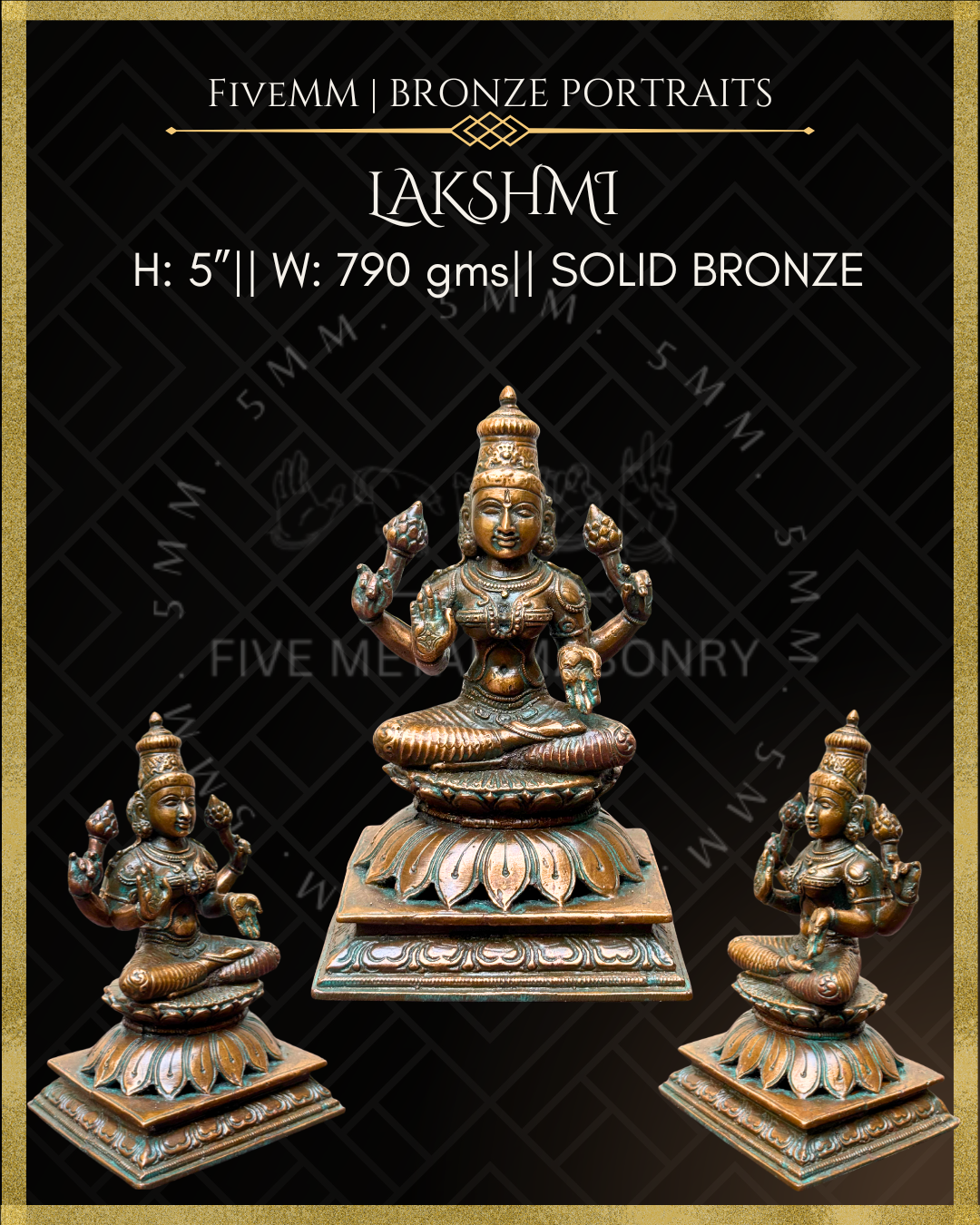 Lakshmi Panchaloha Bronze statue – per Shilpa Sastra iconography, handcrafted by lost wax casting – All angles view
