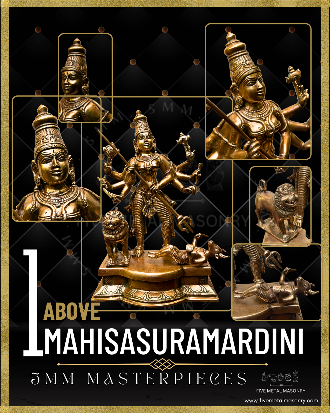 Mahisasuramardini Panchaloha Bronze statue -  Masterpieces Collection - Iconography per Shilpa Sastra, handcrafted lost wax casting.