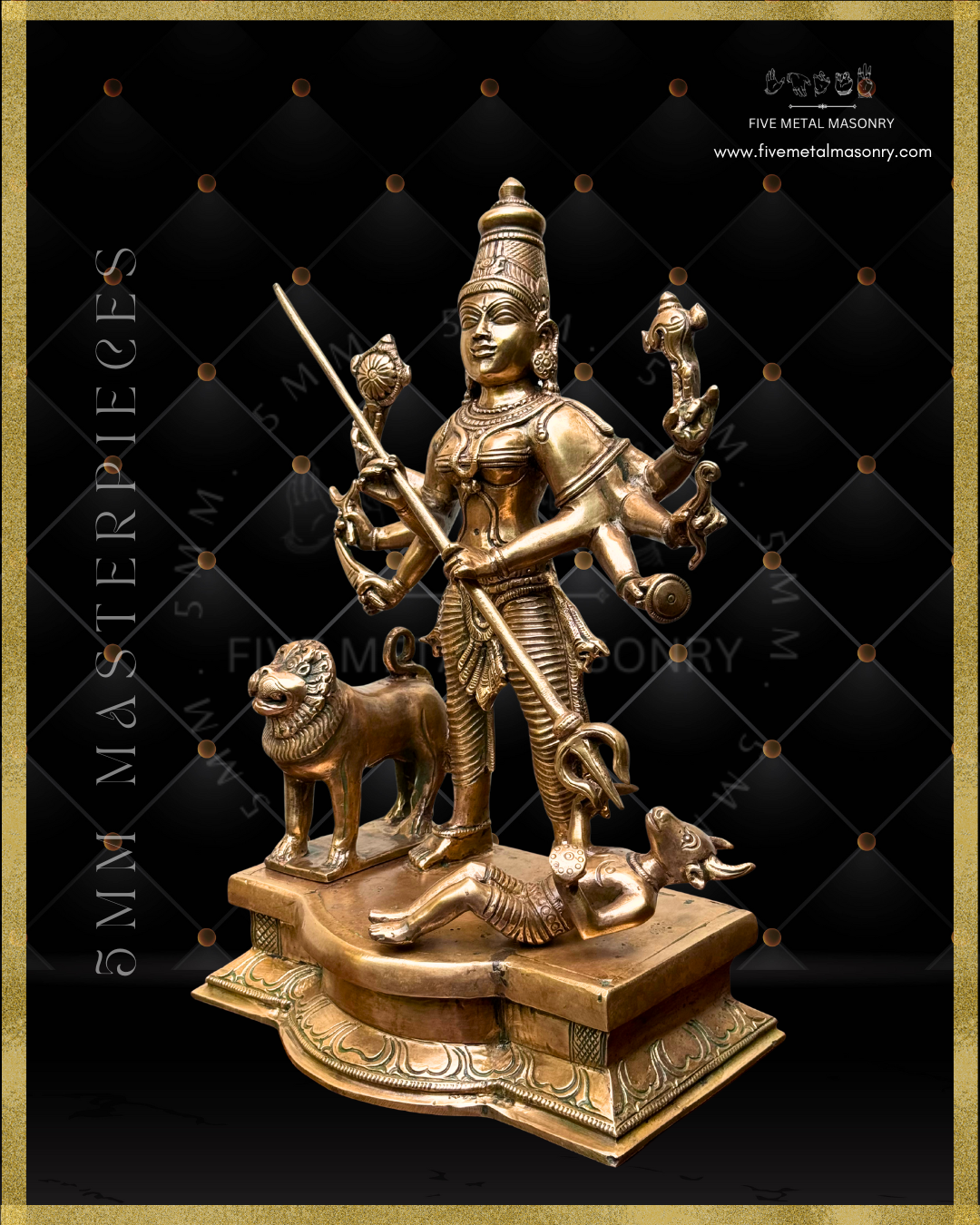 Mahisasuramardini Panchaloha Bronze statue -  Masterpieces Collection - Iconography per Shilpa Sastra, handcrafted lost wax casting – Left facing view
