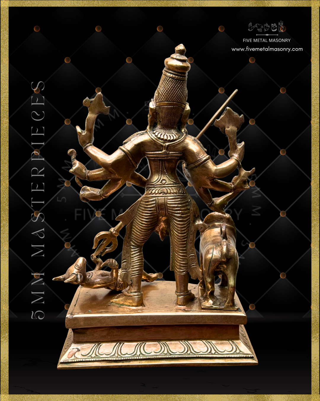 Mahisasuramardini Panchaloha Bronze statue -  Masterpieces Collection - Iconography per Shilpa Sastra, handcrafted lost wax casting – Rear view