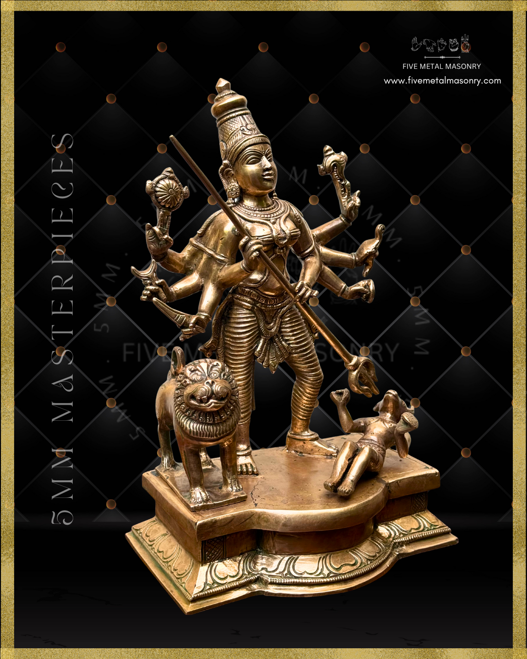 Mahisasuramardini Panchaloha Bronze statue -  Masterpieces Collection - Iconography per Shilpa Sastra, handcrafted lost wax casting – Right facing view