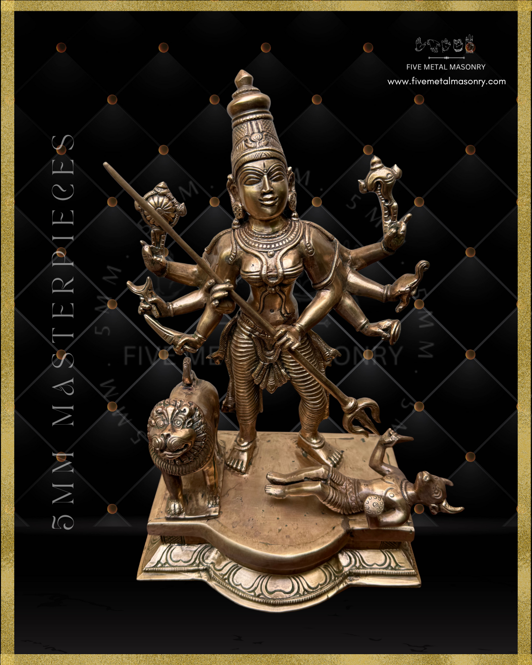 Mahisasuramardini Panchaloha Bronze statue -  Masterpieces Collection - Iconography per Shilpa Sastra, handcrafted lost wax casting – Top angle view