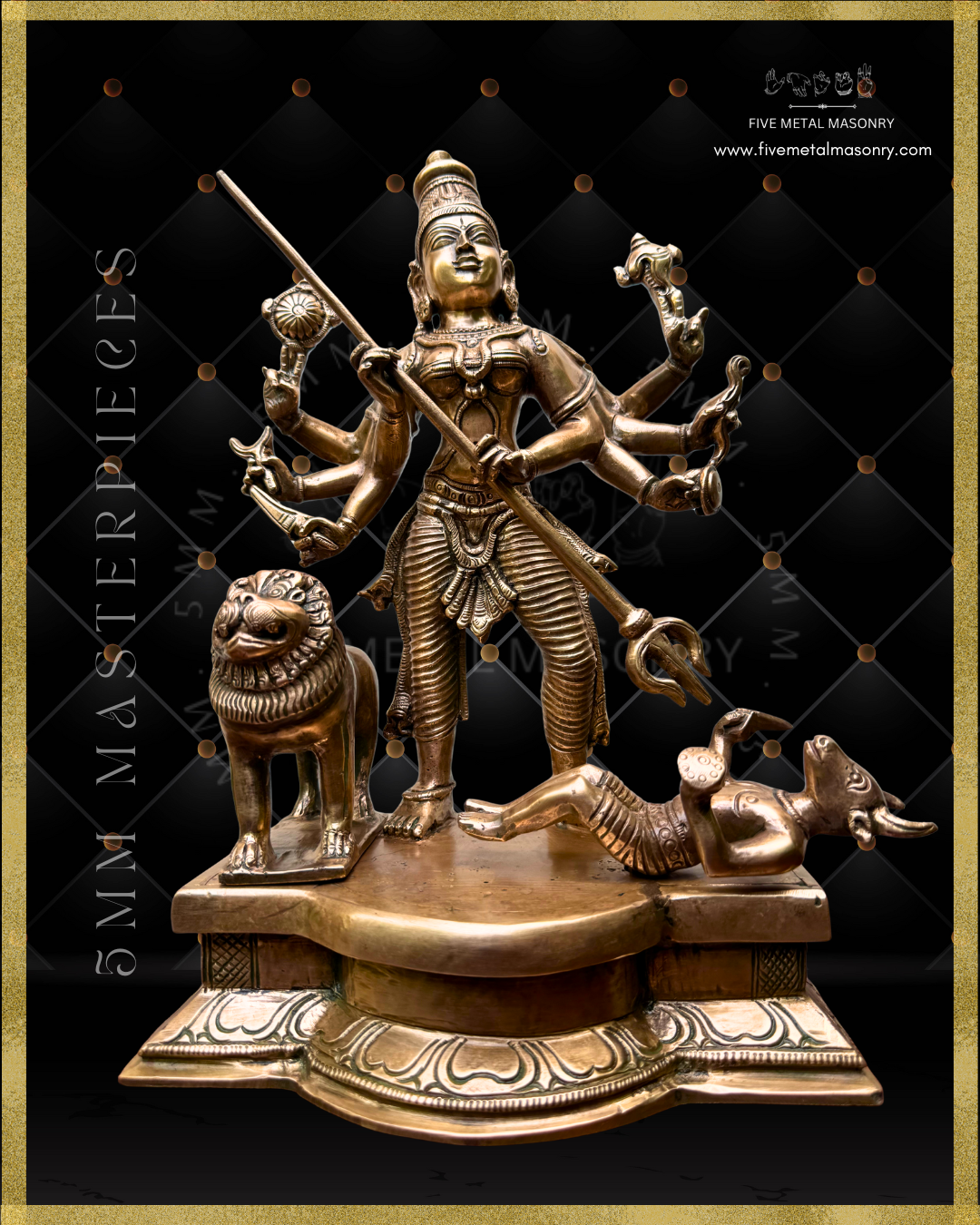 Mahisasuramardini Panchaloha Bronze statue -  Masterpieces Collection - Iconography per Shilpa Sastra, handcrafted lost wax casting – Projected view