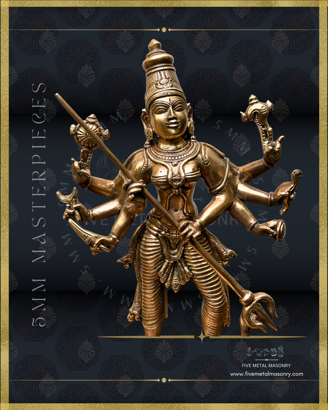 Mahisasuramardini Panchaloha Bronze statue -  Masterpieces Collection - Iconography per Shilpa Sastra, handcrafted lost wax casting – Closeup view