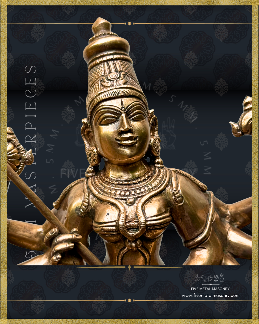 Mahisasuramardini Panchaloha Bronze statue -  Masterpieces Collection - Iconography per Shilpa Sastra, handcrafted lost wax casting – Closeup view