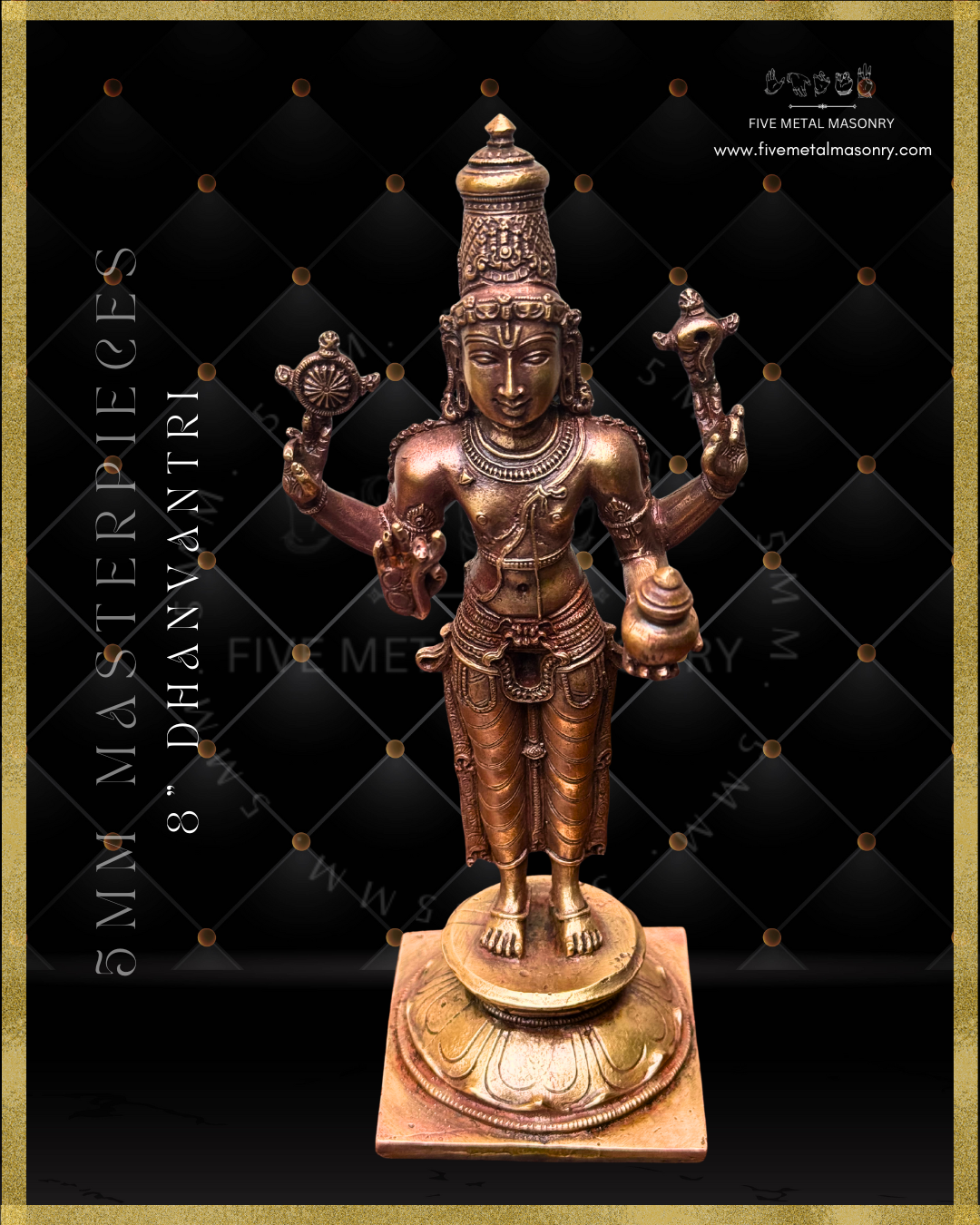 Dhanvantri Panchaloha bronze statue – Masterpieces collection. Shilpa Sastra iconography, handcrafted lost wax casting – Top angle view