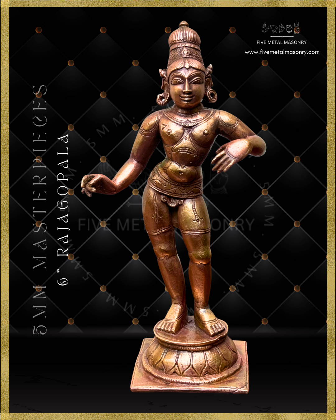 Rajagopala Panchaloha bronze statue – Masterpieces collection. Shilpa Sastra iconography, handcrafted lost wax casting – Front view