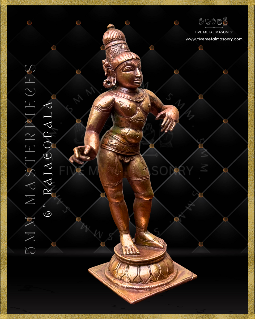 Rajagopala Panchaloha bronze statue – Masterpieces collection. Shilpa Sastra iconography, handcrafted lost wax casting – Right facing view