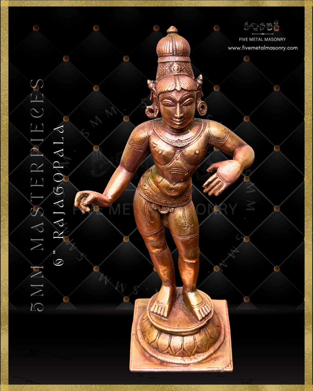Rajagopala Panchaloha bronze statue – Masterpieces collection. Shilpa Sastra iconography, handcrafted lost wax casting – Top angle view