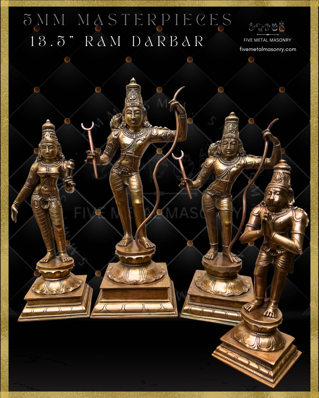 Ram Darbar Set Panchaloha Bronze statue -  Masterpieces Collection - Iconography per Shilpa Sastra, handcrafted lost wax casting- Front view