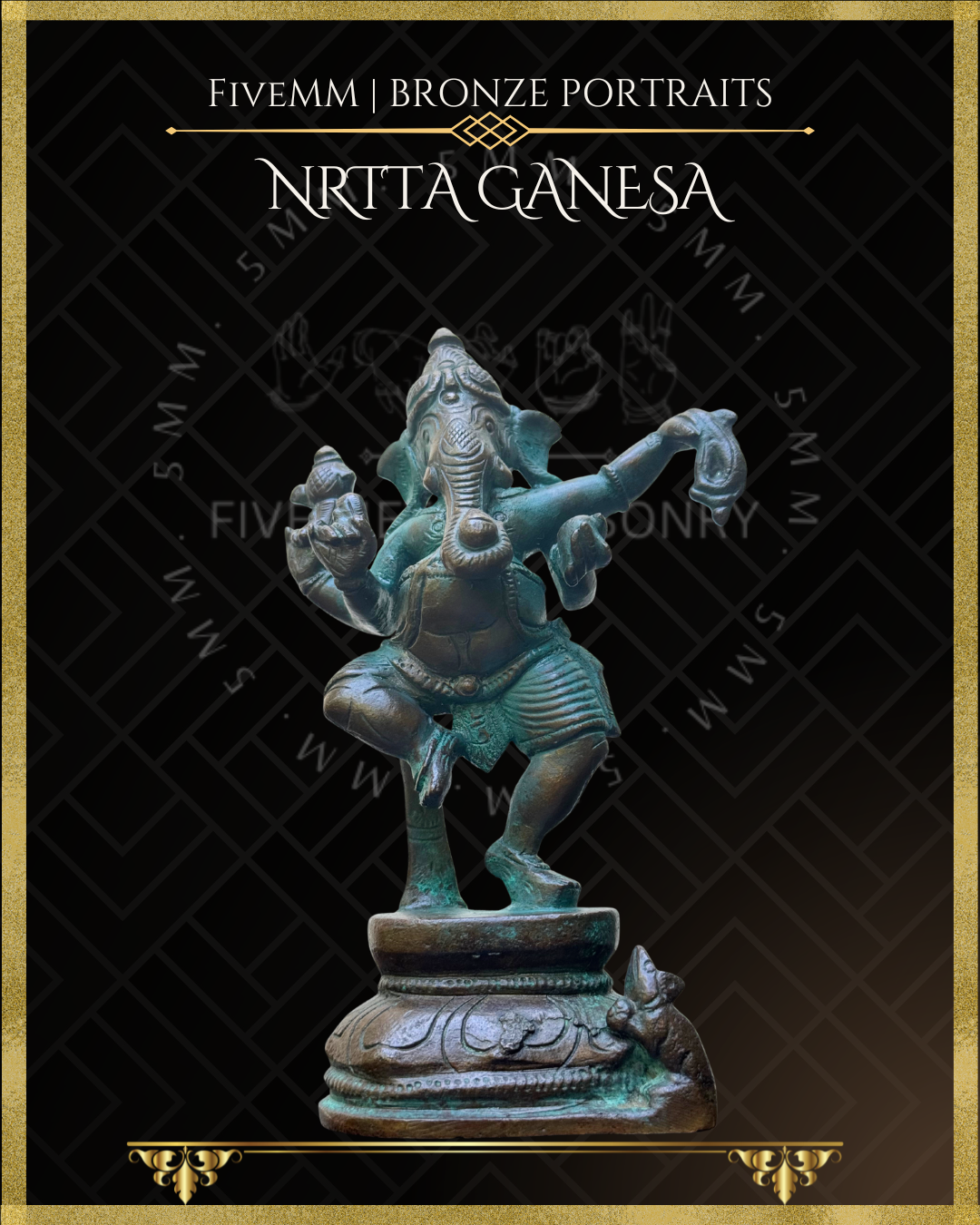 Dancing Ganesha Panchaloha Bronze statue – per Shilpa Sastra iconography, handcrafted by lost wax casting – Bottom-up angle view